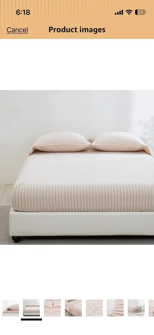 Queen Bed Linen Blend Sheets 4pc Set Cotton Pink Classic Pink Stripe 16